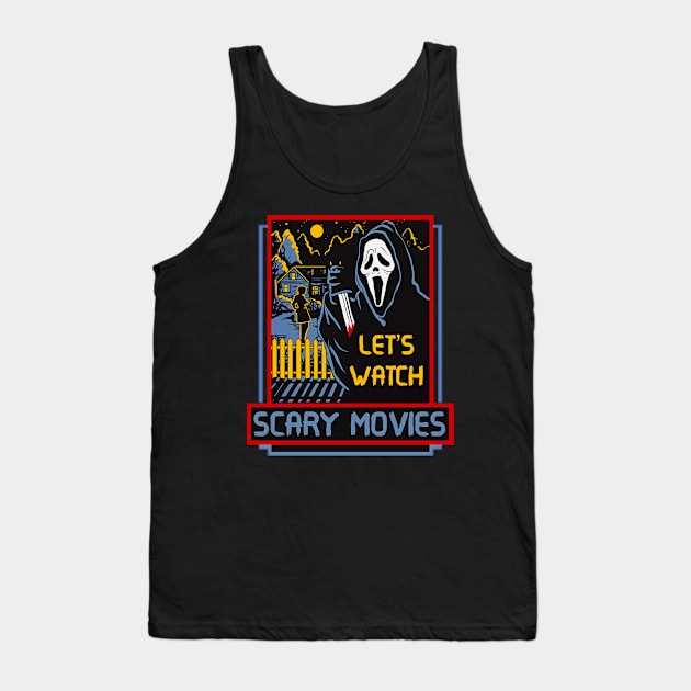 Vintage Halloween Let’s Watch Scary Horror Movies Ghost Killer Tank Top by masterpiecesai